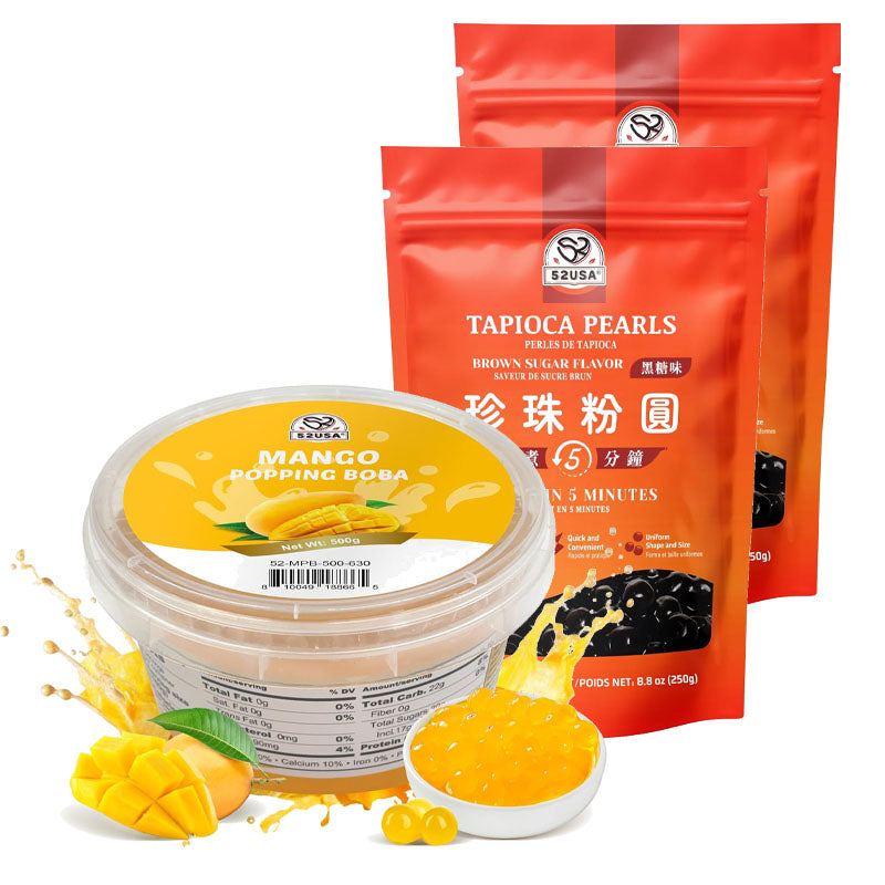 52USA Boba Tapioca Pearl, Black Sugar Flavor, Fresh Bubble Tea Pearl, 8.8 Oz (250 g), Black Tapioca Pearl For Bubble Tea, Ready in 5 Minutes (Pack of 1)