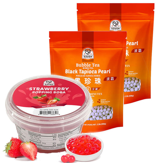 52USA Boba Tapioca Pearls 2.2LB, Fresh Bubble Tea Pearl, Quick Cook Black Plearls for Milk Tea, Smoothies, Desserts and Drinks-Ready in 5 Minutes