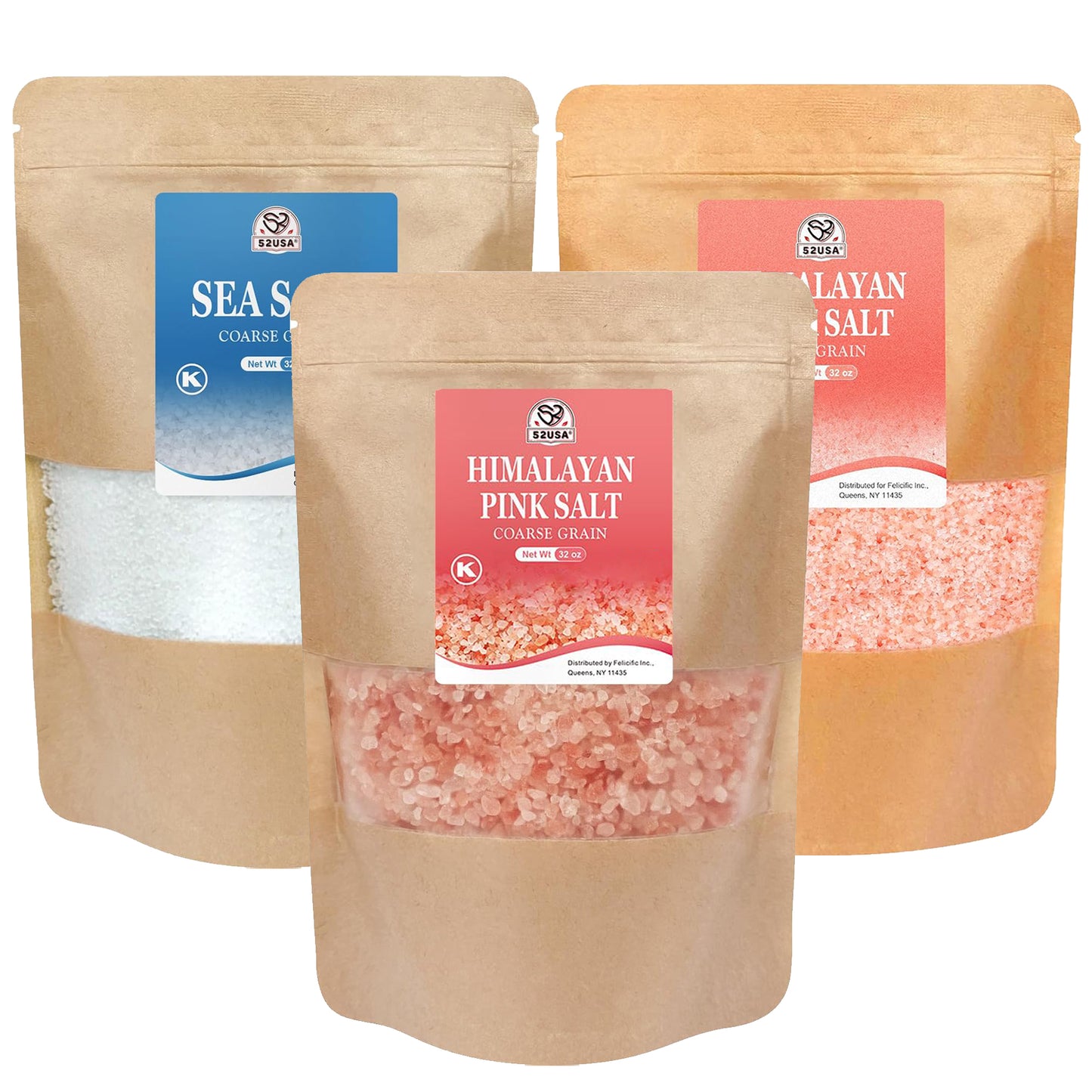 52USA Sea Salt, 2lb - 32oz (1 Pack), Coarse Grain, Salt Grinder Refill, All Natural, Perfect Coarse Sea Salts For Cooking