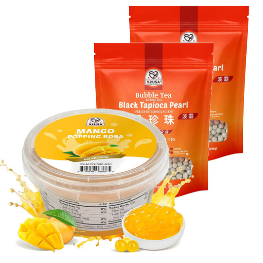 52USA Mango Popping Boba (500g), Popping Pearls for Bubble Tea, Beverages, Sweets, Ice Cream, Shakes, Desserts & Smoothies Topping, 1.1 Pound (Pack of 1)