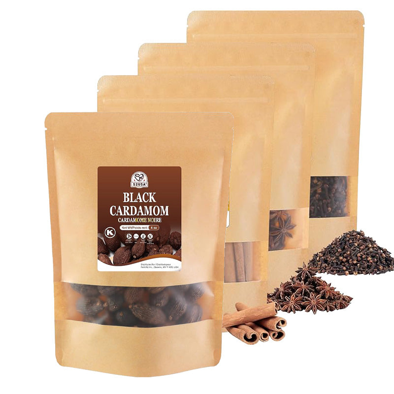 52USA Black Cardamom Pods, 4oz in Kraft Bag, NON GMO Verified, Black Cardamom Seeds - 100% Pure, Aromatic & Natural, Whole Cardamom Pods for Authentic Asian, Indian, and Global Cooking
