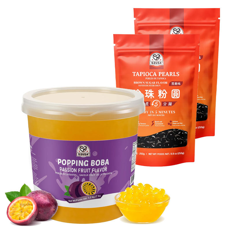 52USA Passion Fruit Popping Boba Peals 7.05 Pound (3.2kg), Bursting Boba Pearls for Bubble Tea, Beverages, Ice Cream, Shakes, Yogurt, Desserts, Smoothies & Drinks Toppings