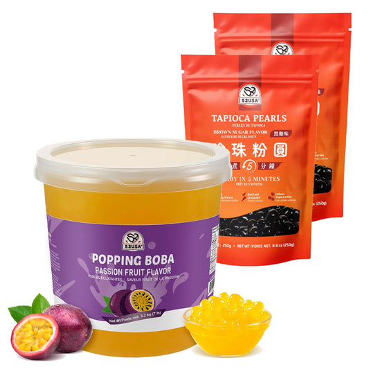 52USA Passion Fruit Popping Boba Peals 7.05 Pound (3.2kg), Bursting Boba Pearls for Bubble Tea, Beverages, Ice Cream, Shakes, Yogurt, Desserts, Smoothies & Drinks Toppings